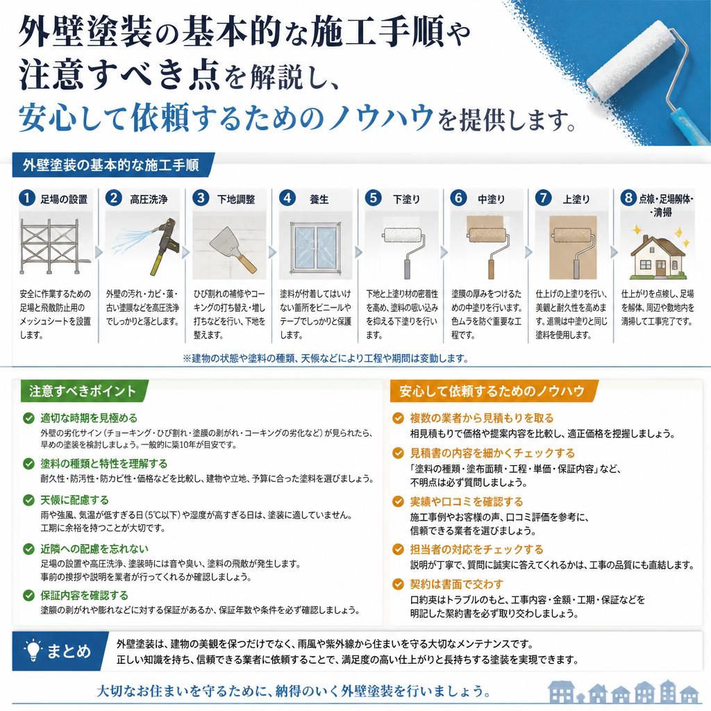 外壁塗装の施工手順と注意点