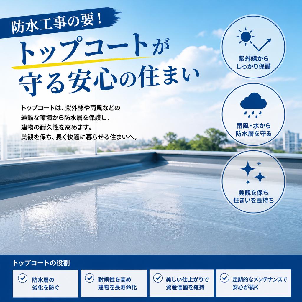 【大阪市住之江区】防水工事の要！トップコートが守る安心の住まい